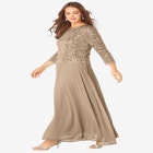 Plus Size Sequin Lace Three Quarter Sleeve A-Line Gown image number null