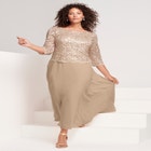 Plus Size Sequin Lace Three Quarter Sleeve A-Line Gown image number null