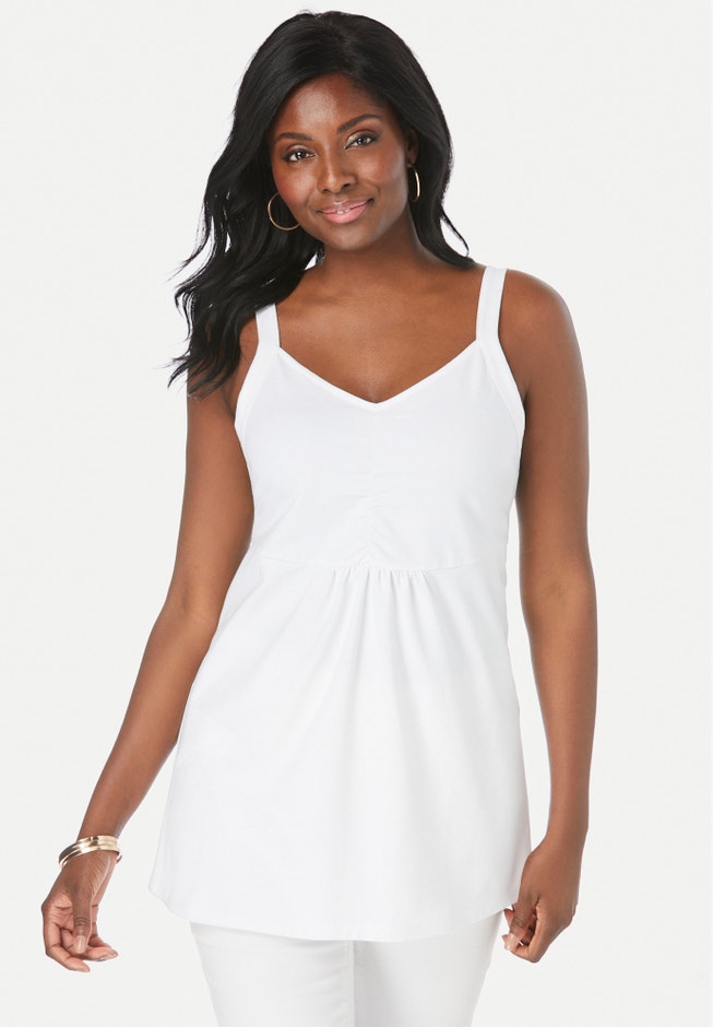 Stretch Cotton Shirred Tank image number 0