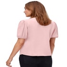 Twill V-Neck Short Blouson Sleeve Button-Front Blouse image number 1