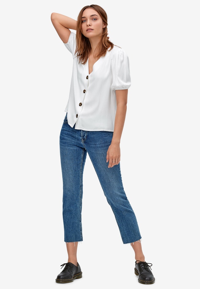 Contrast Button-Front Blouse image number 0