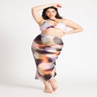 Asym Ruched Cover Up Mesh Skirt image number null