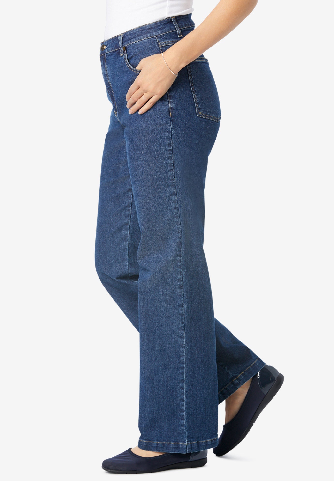 Stretch Denim Wide-Leg Five-Pocket Jeans image number 2