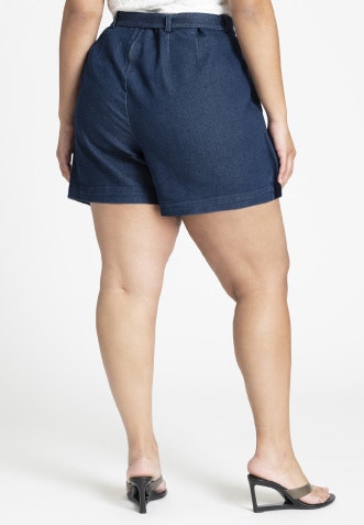 Pleat Front Denim Mini Skort image number null