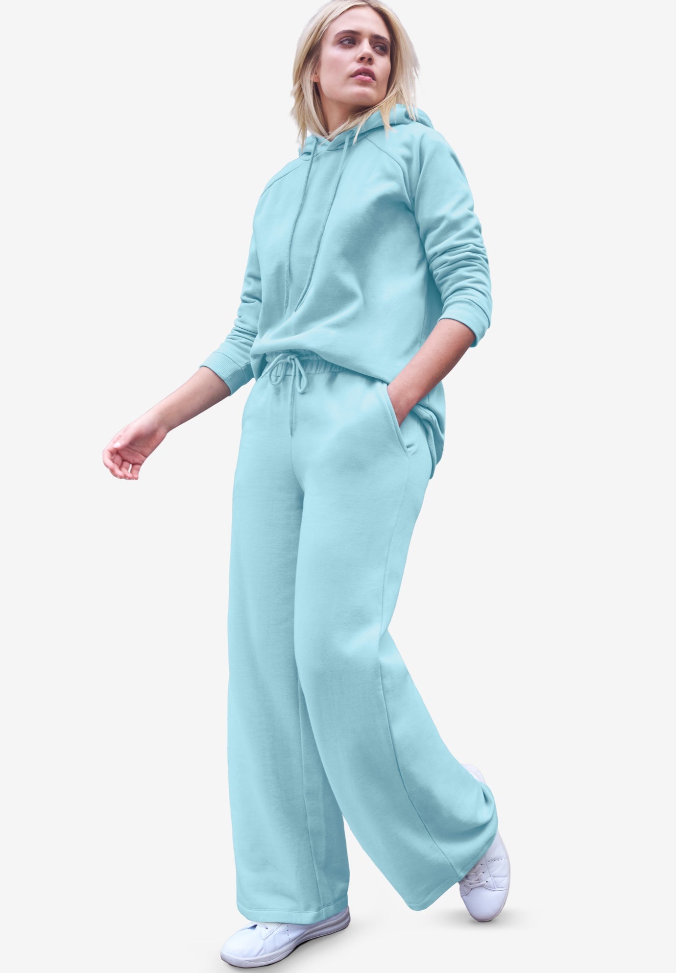 Wide Leg Fleece Sweatpant With Drawstring Waist image number 0