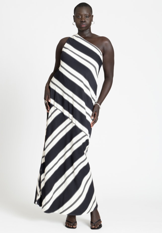 One Shoulder Stripe Dress image number 0