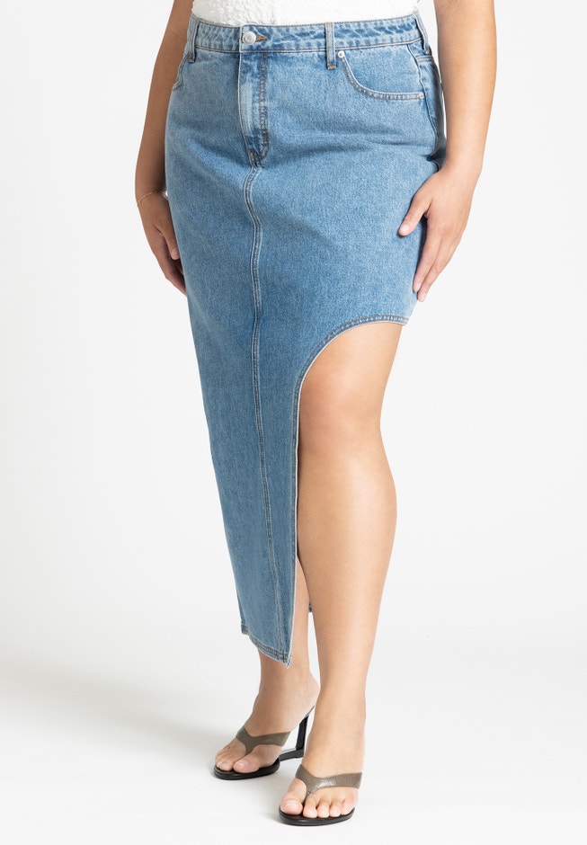 High Low Asym Hem Denim Skirt image number 1