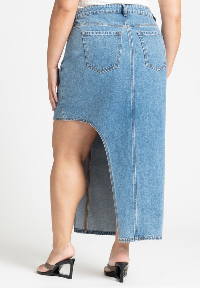 High Low Asym Hem Denim Skirt image number 2