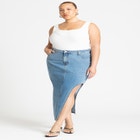 High Low Asym Hem Denim Skirt image number null