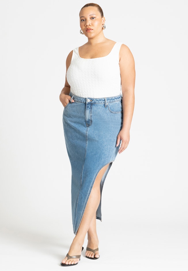 High Low Asym Hem Denim Skirt image number 0