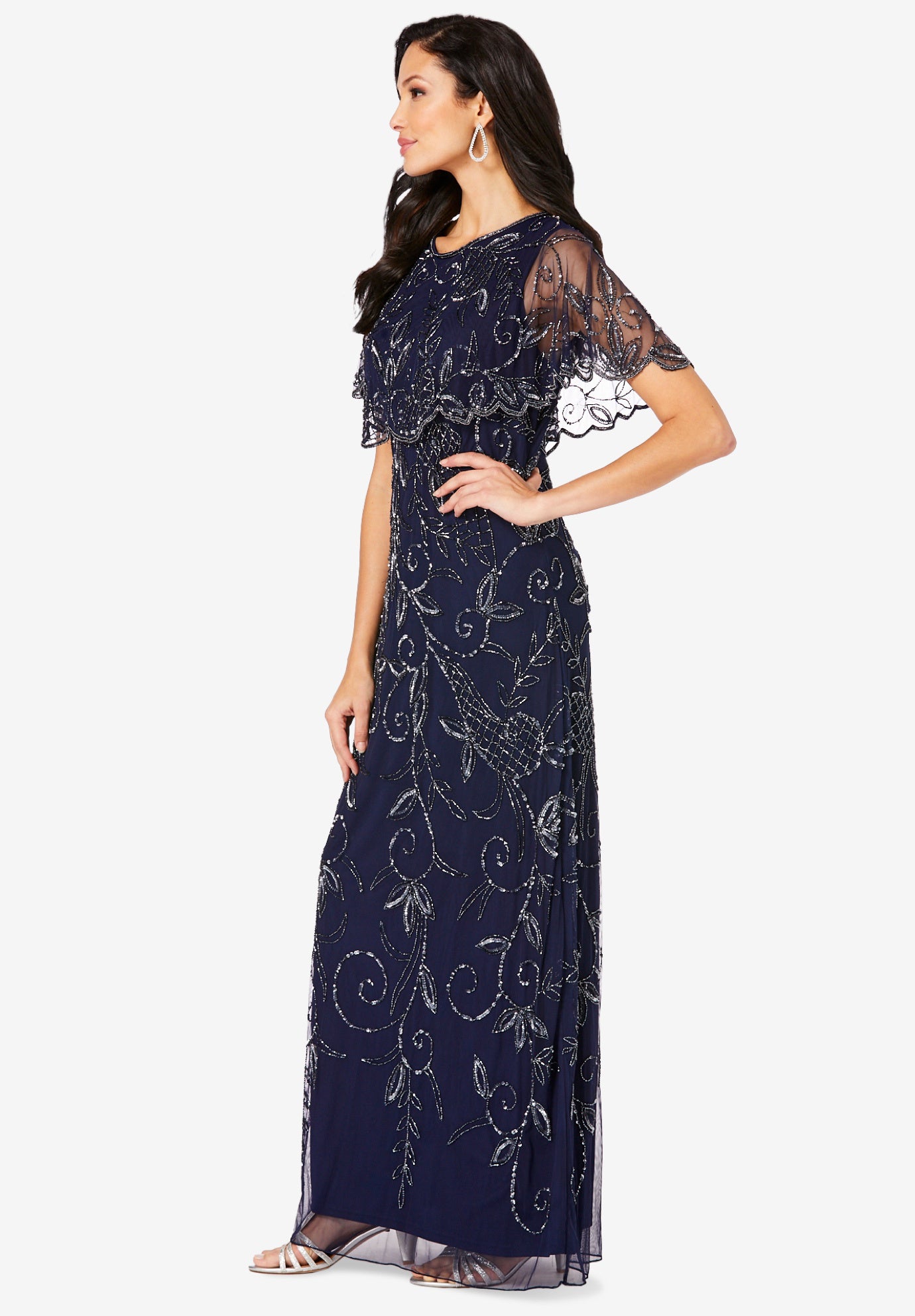 Plus Size Beaded Capelet Maxi Gown &ndash; Glam Evening Dress image number 2