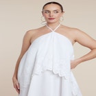 Embroidered Eyelet Halter Maxi Dress image number null