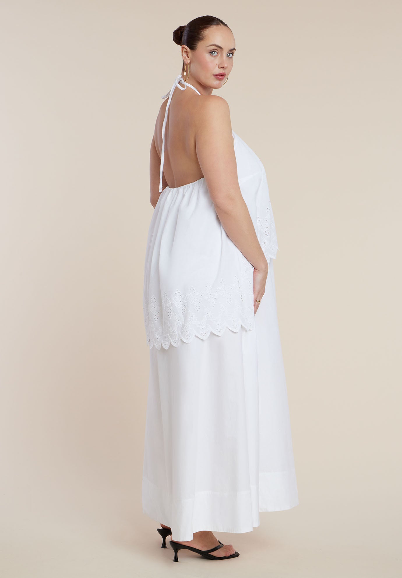 Embroidered Eyelet Halter Maxi Dress image number 2