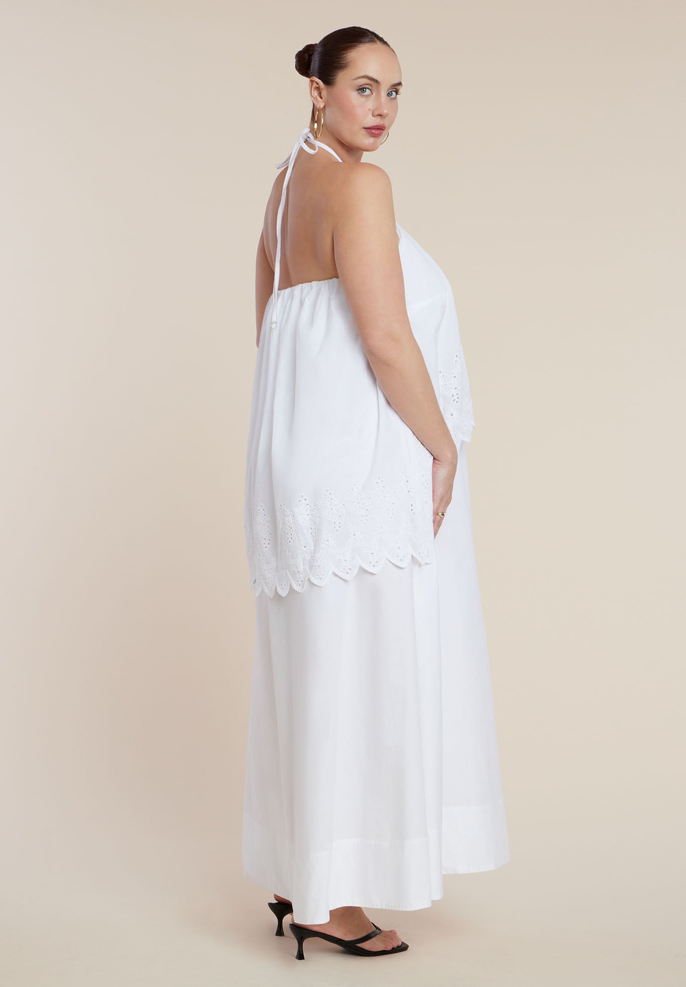 Embroidered Eyelet Halter Maxi Dress image number 2
