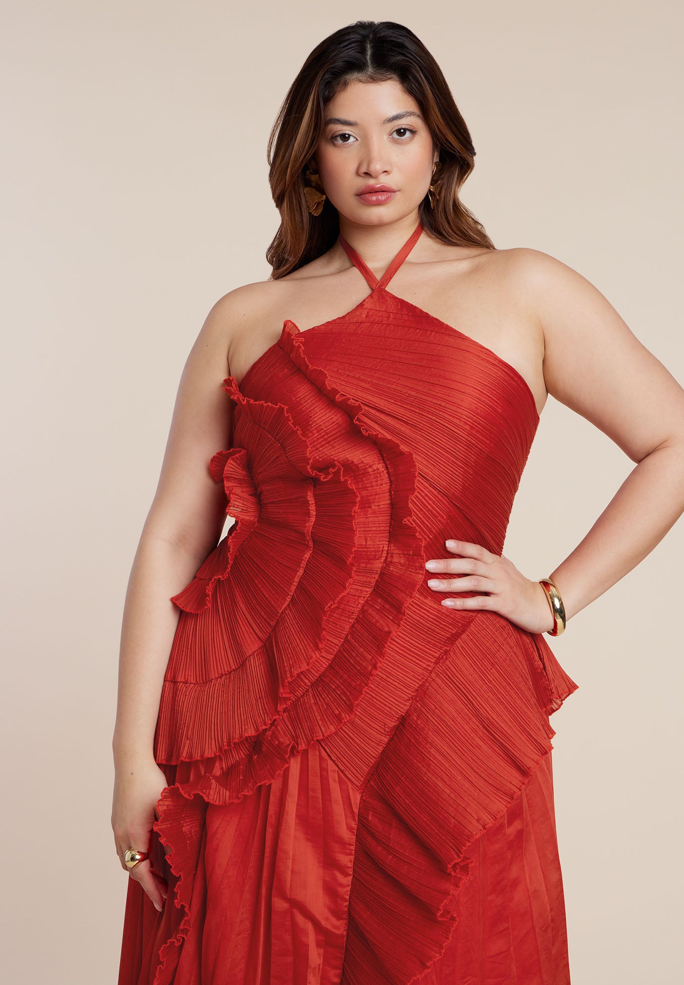 Pleated Ruffle Detail Gown image number 2
