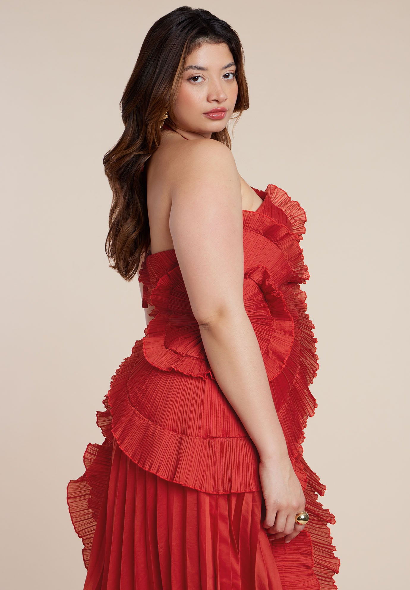 Pleated Ruffle Detail Gown image number 3