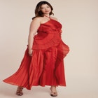 Pleated Ruffle Detail Gown image number null