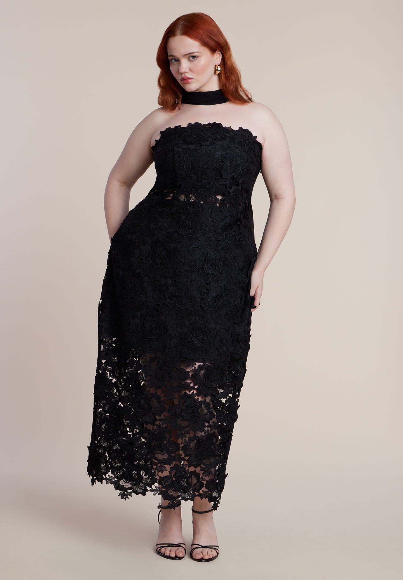 Strapless Lace Dress With Scarf image number 1