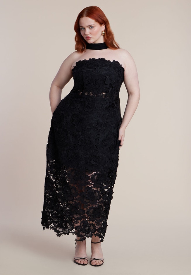 Strapless Lace Dress With Scarf image number 1