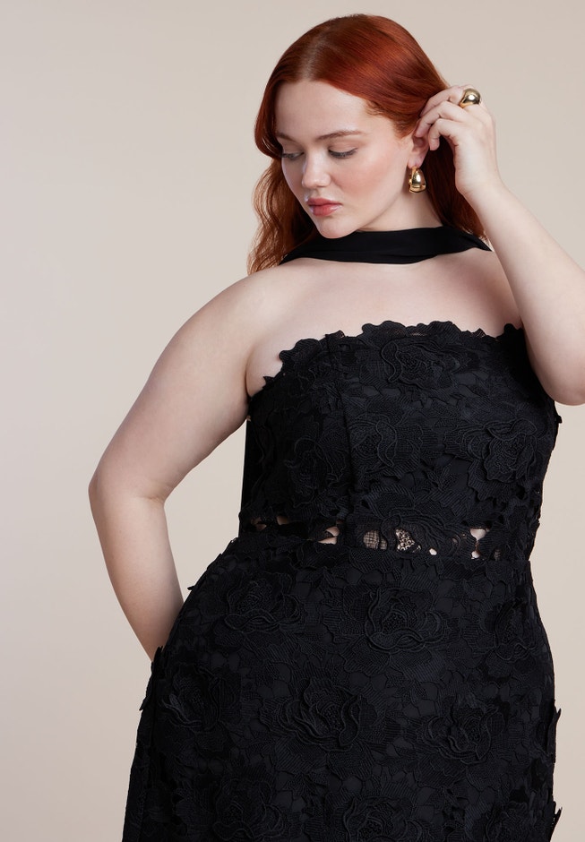 Strapless Lace Dress With Scarf image number 2