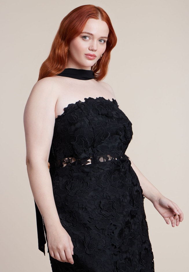 Strapless Lace Dress With Scarf image number 4