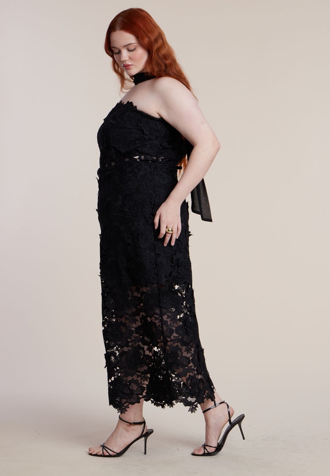 Strapless Lace Dress With Scarf image number 6
