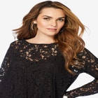 Plus-Size Asymmetrical Lace Pant Set &ndash;Long Sleeve Lace Scalloped Tunic & Elastic Waist Pants image number null