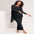 Plus-Size Asymmetrical Lace Pant Set &ndash;Long Sleeve Lace Scalloped Tunic & Elastic Waist Pants image number null