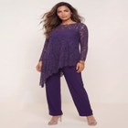 Plus-Size Asymmetrical Lace Pant Set &ndash;Long Sleeve Lace Scalloped Tunic & Elastic Waist Pants image number null
