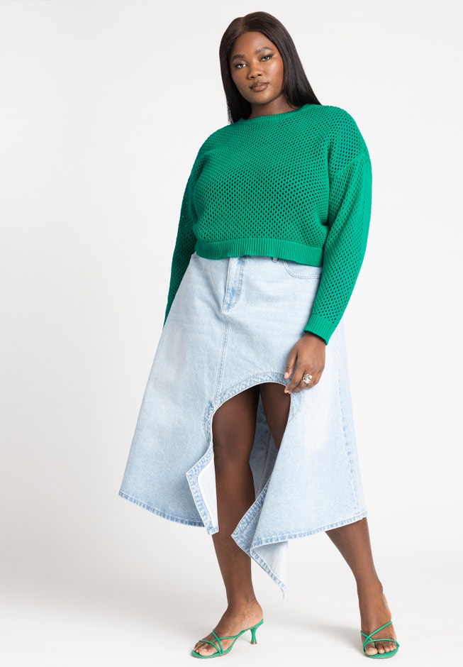 Crochet Open Stitch Boxy Cropped Sweater image number null