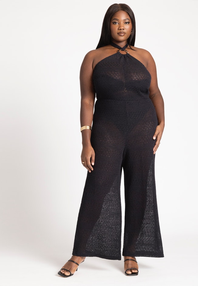 Halter Mesh Cover Up Jumpsuit image number null