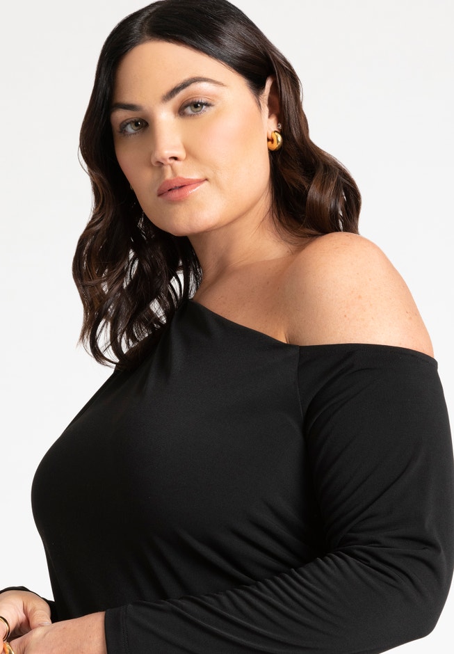 Ruched One Shoulder Tee With Thumbhole sleeve image number 1