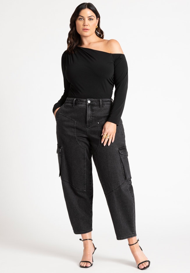 Ruched One Shoulder Tee With Thumbhole sleeve image number 3
