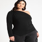 Ruched One Shoulder Tee With Thumbhole Sleeve image number null