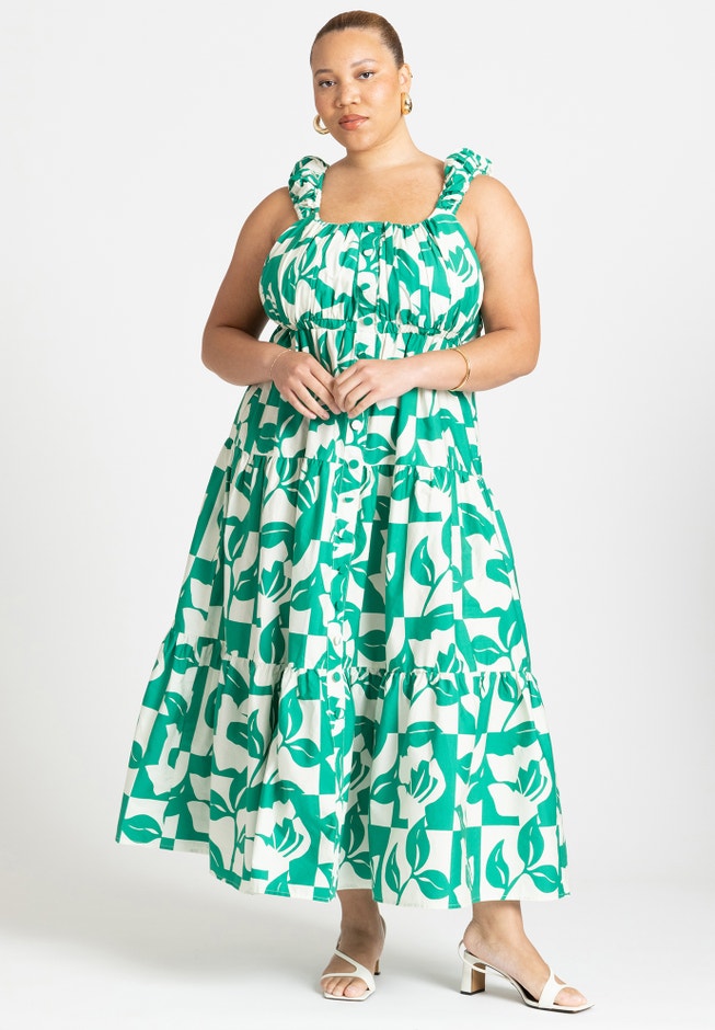 Tiered Button Up Flare Dress image number 1