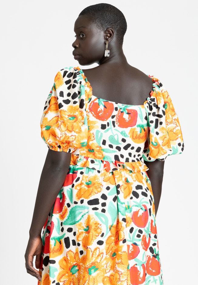Printed Ruffle Tie Peasant Top image number 2