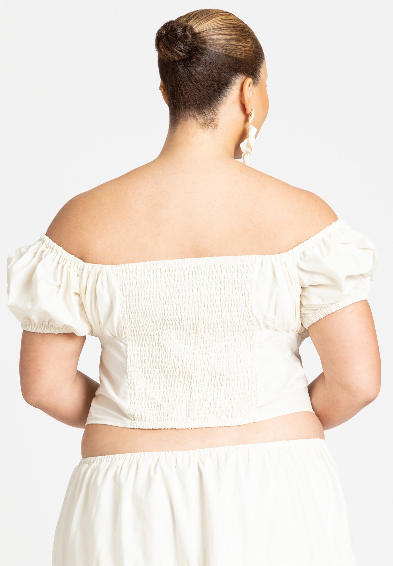 【SALE／10%OFF Shirred Maiden Top - Fitted Cotton Blouse, Tofu | Eloquii トップス