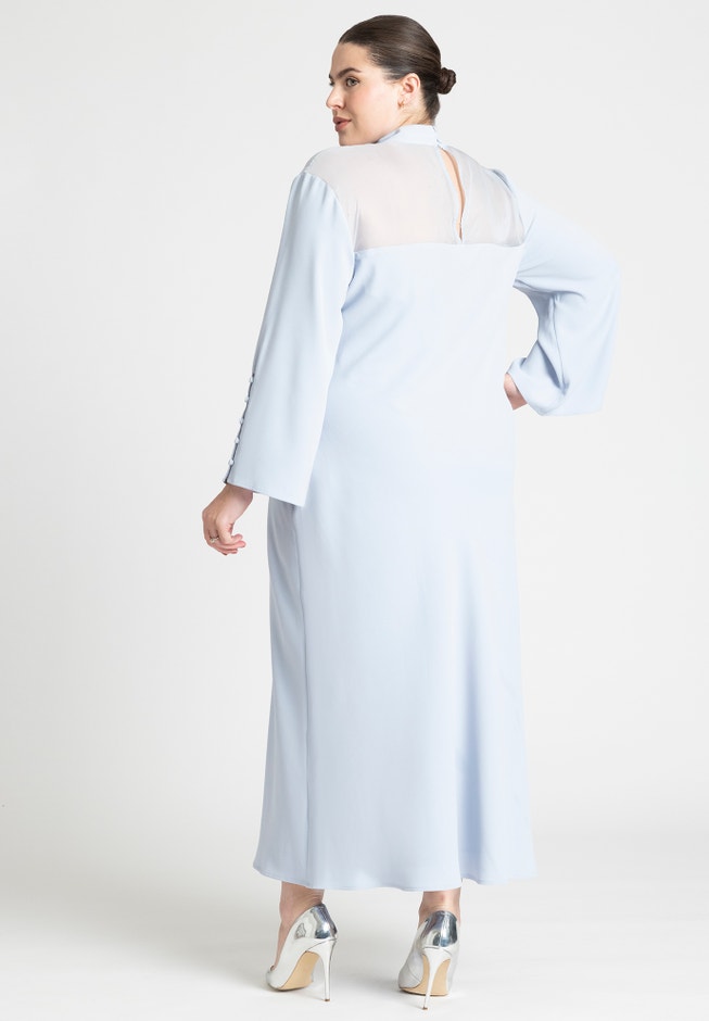 Sheer Neckline Long Sleeve Dress image number 1