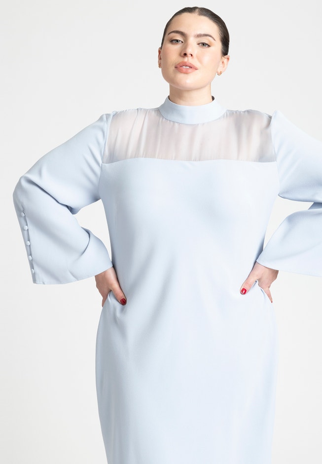 Sheer Neckline Long Sleeve Dress image number 2