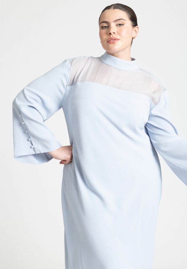 Sheer Neckline Long Sleeve Dress image number 3
