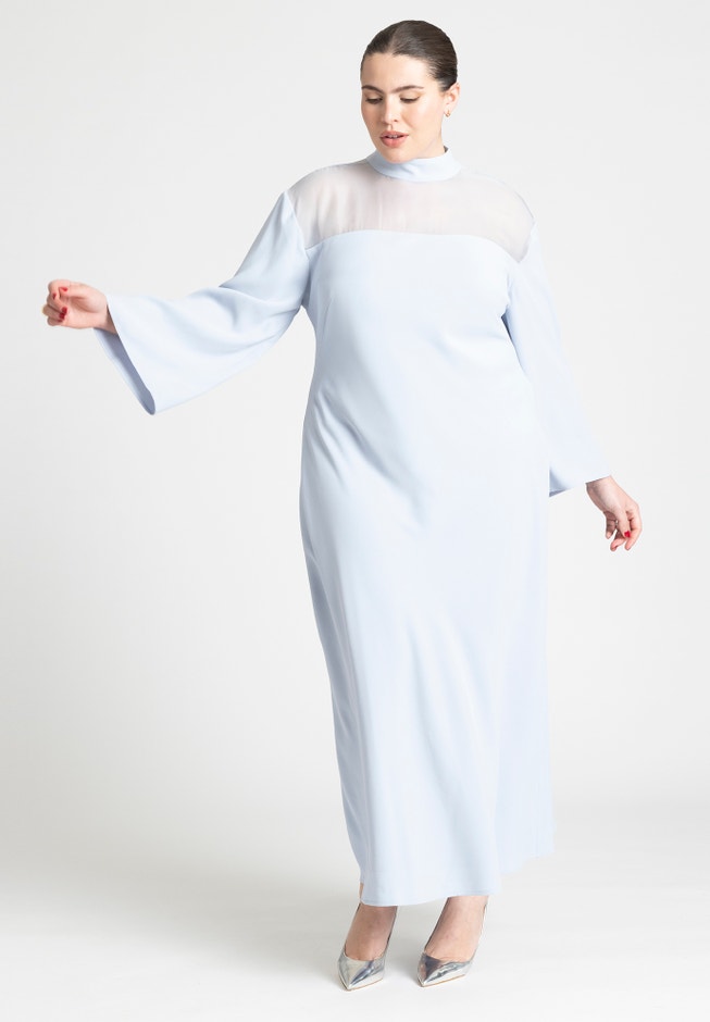 Sheer Neckline Long Sleeve Dress image number 0
