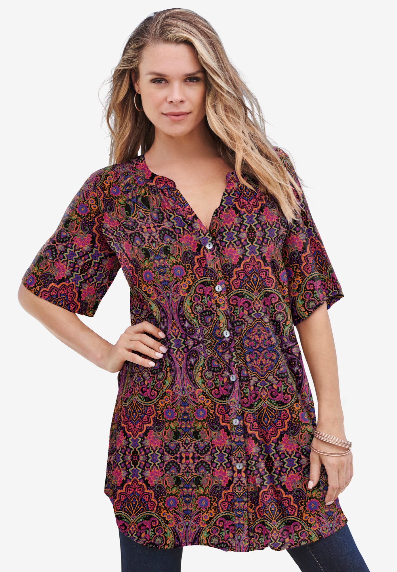 Plus Size Angelina Tunic Top &ndash; Short Sleeve, Flowy Fit, Everyday Comfort image number 0