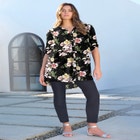 Plus Size Floral Y-Neck Pintuck Tunic &ndash; Adjustable Long Sleeve Button-Front, Relaxed Shirt Style image number null