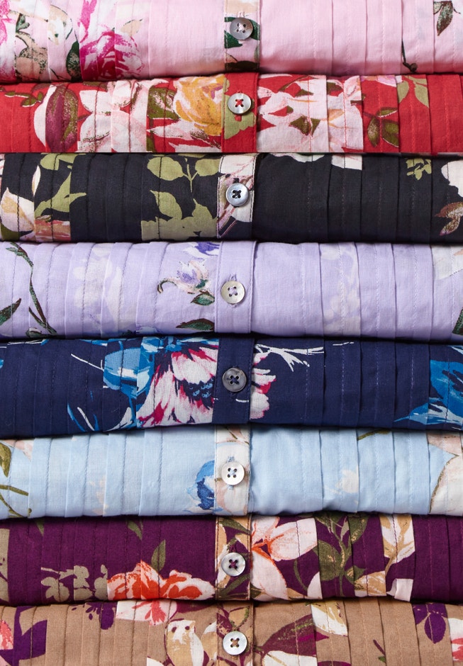 Plus Size Floral Y-Neck Pintuck Tunic &ndash; Adjustable Long Sleeve Button-Front, Relaxed Shirt Style image number 8