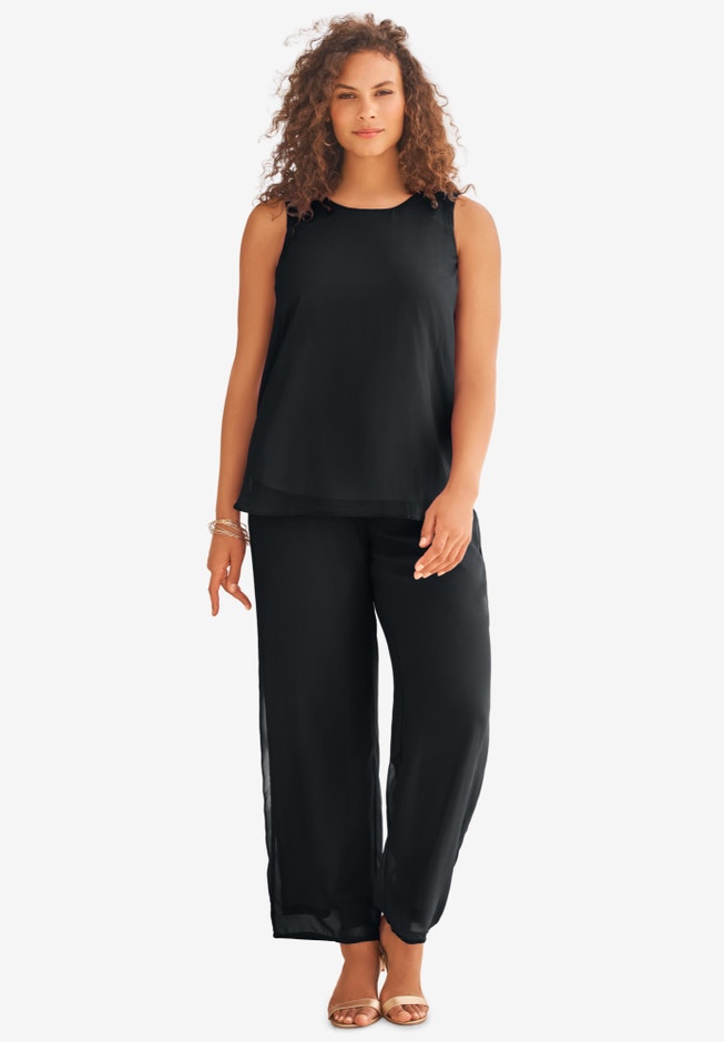 Plus Size 3-Piece Allover Lace Duster Pant Set &ndash; Formal Wear image number 4