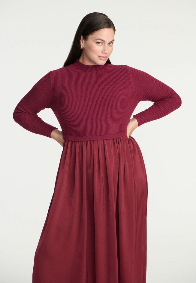 Mockneck Twofer Midi Dress image number 3