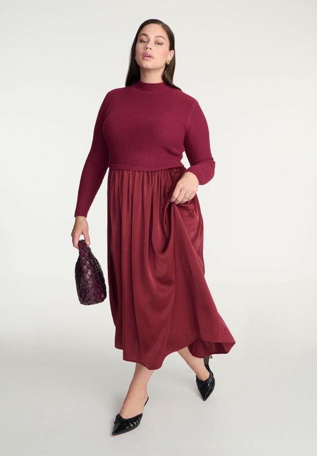 Mockneck Twofer Midi Dress image number 0