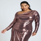 Metallic Asymmetric Neckline Top image number null