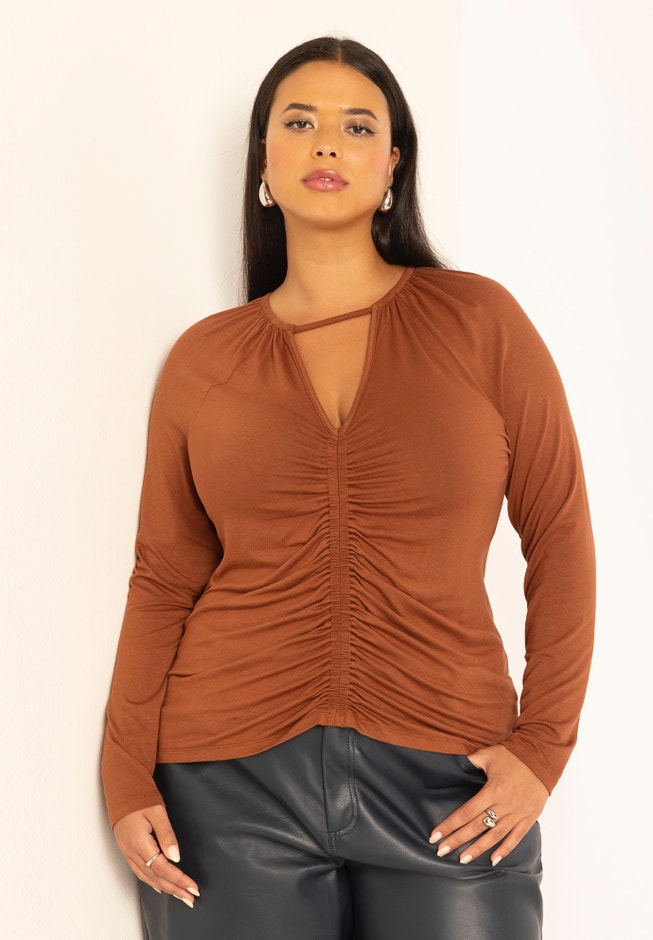 Shirring Detail V-Neck Top image number null