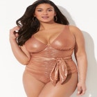 Tie Front Cup Sized Underwire One Piece Swimsuit image number null